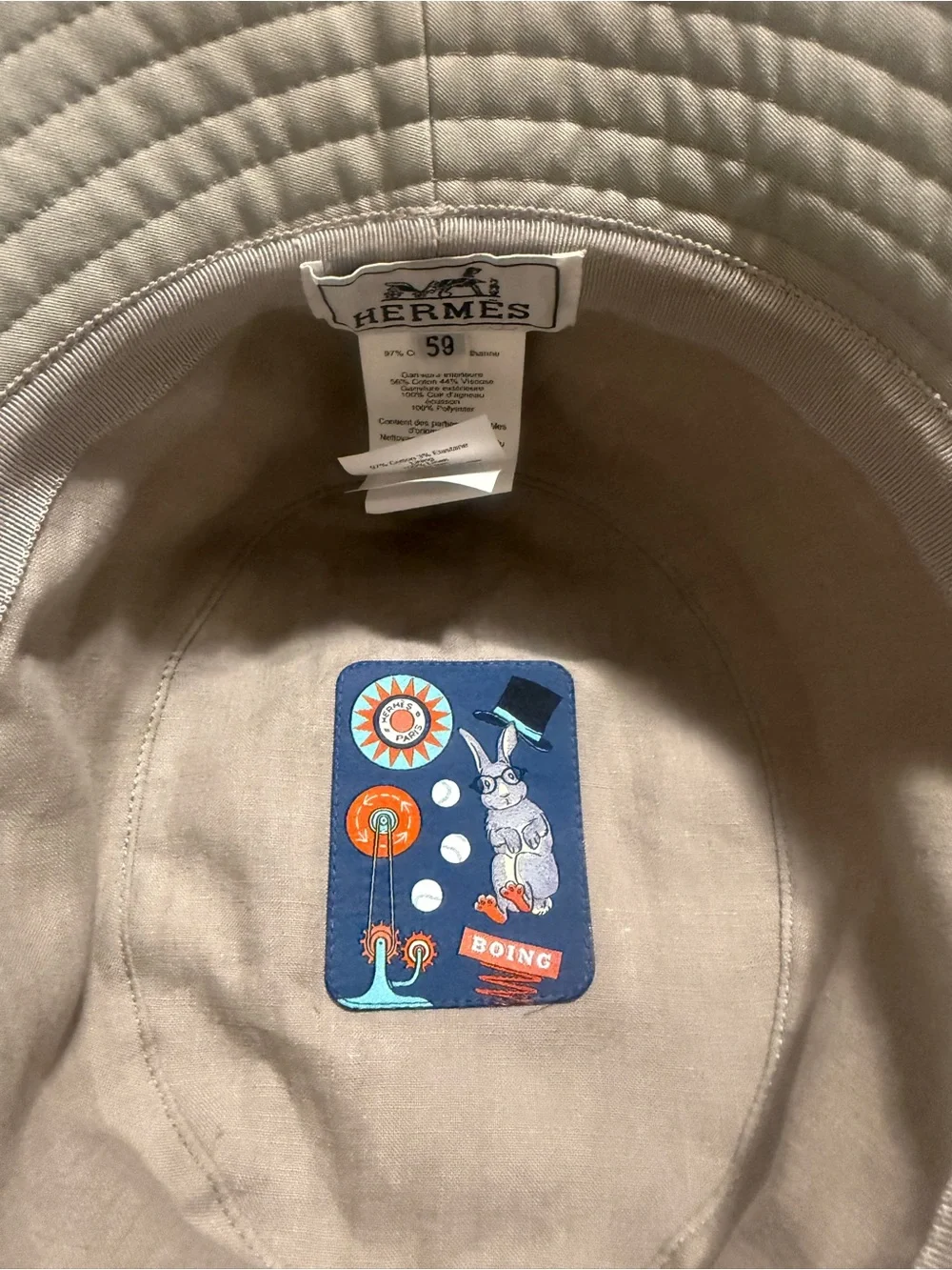 Hermes Light Gray Bucket Hat with Black Logo